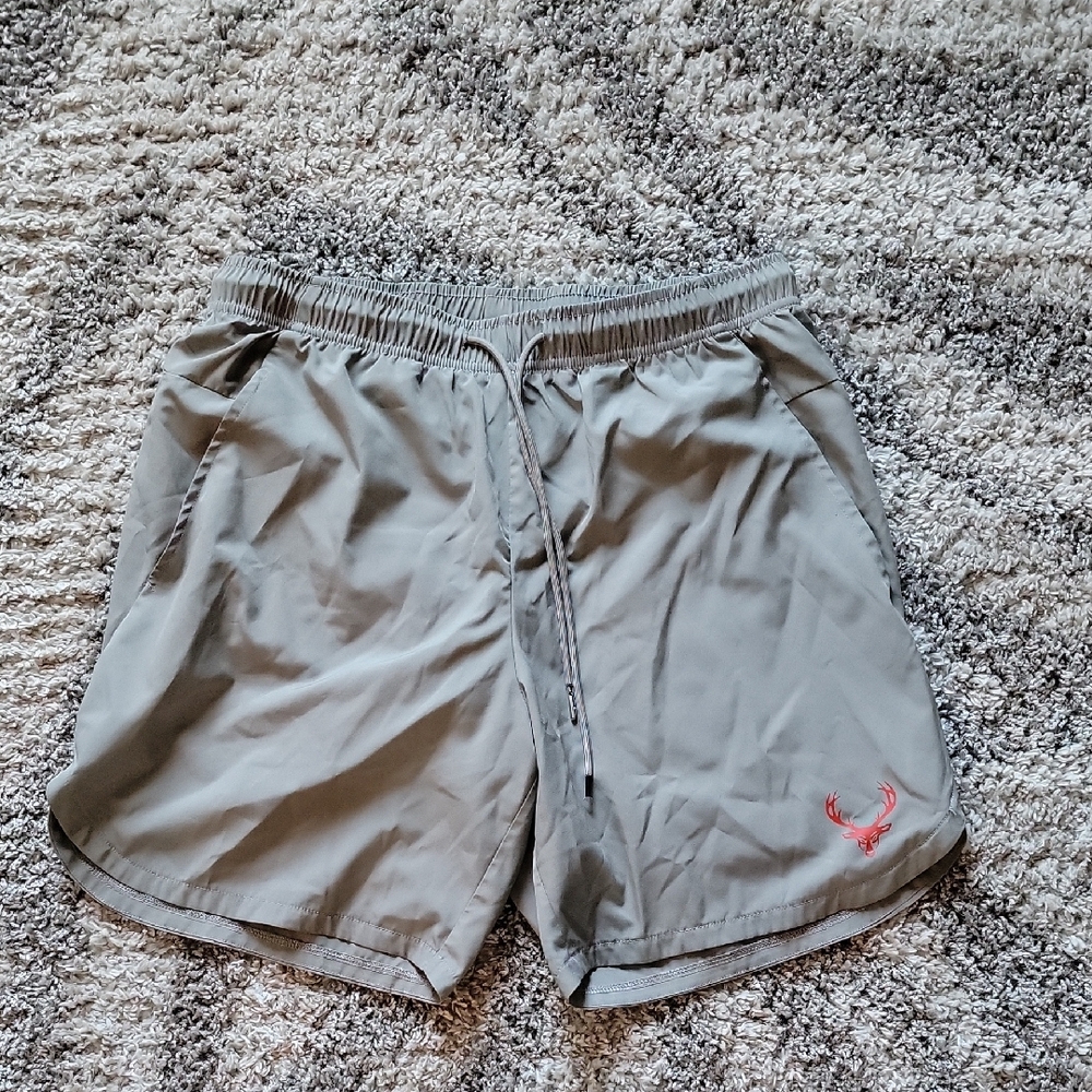 Bucked Up Gray Athletic Shorts with Red Logo